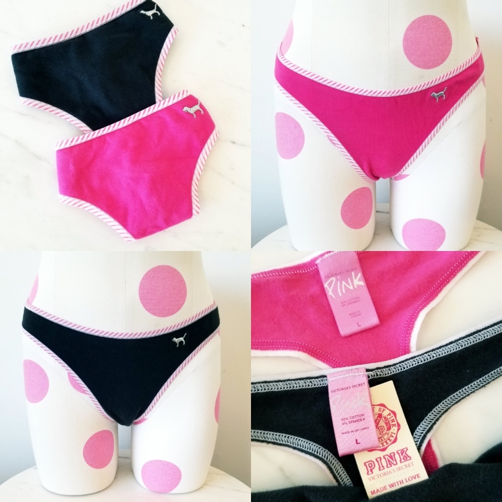Victoria's Secret PINK Vintage Iconic Logo Thong Panties Set NWT Pink Black Y2K